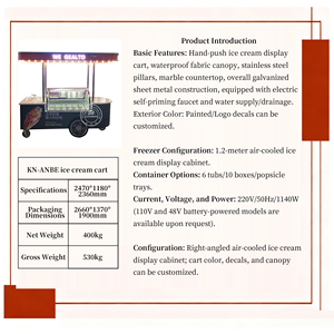 Chariot à glaces mobile avec vitrine congélateur, chariot à gelato <span class=keywords><strong>pour</strong></span> la vente de nourriture de rue, chariot commercial <span class=keywords><strong>pour</strong></span> la vente de bâtonnets glacés - Product Image 6