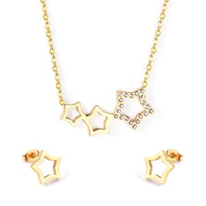Juego de Joyería de Estrella Chapada en Oro de Acero Inoxidable Brillante, Juego de Aretes y Collar de Zirconia para Mujer - Product Image 1