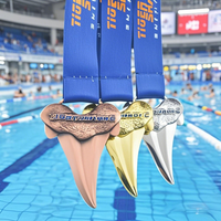 Medallas Deportivas de Natación de Metal con Diente de Tiburón 3D de Australia al por Mayor, con Diseño Personalizado, Aleación de Zinc, Oro, Plata, Bronce, Premio de Natación