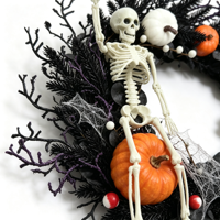 Couronne de fleurs séchées, couronne florale noire faite à la main pour la porte d'entrée, décoration murale pour la maison, ornement d'Halloween