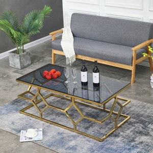Living Room Hotel Chinese Geometric Small Tall Mirror Metal Gold Glass 1 End Coffee <strong>Side</strong> <strong>Sofa</strong> <strong>Table</strong> and TV Stand Set - Product Image 2
