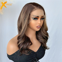 Perruque Avant en Dentelle X-TRESS 13x6 HD Sans Colle, Pré-Épilée, Raie Libre, Longue, Synthétique, Avec Mèches