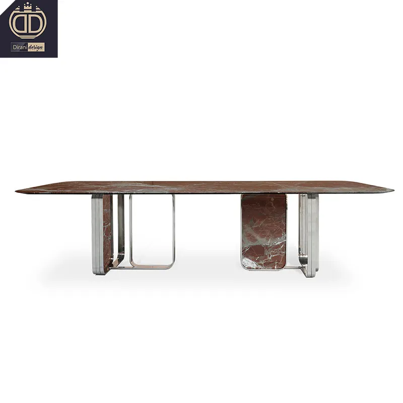 Moderno acero inoxidable marmol luxo juego mesas de comedor de lujo