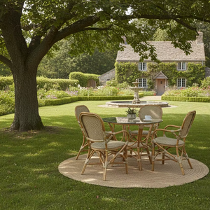 Ensemble de salle à manger en rotin Jamaica Bistro, table et chaises antiques pour la maison ou l'hôtel, ambiance cosy et élégante pour la salle à manger - Product Image 1