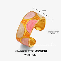 Dina Trendiger Bunter Emaille Geometrischer Edelstahlring Französischer Stil Farbblock Breiter Bandring Fingerschmuck für Frauen