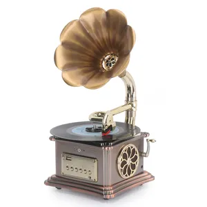 Factory Hot-Sale Retro Classic Gramophone 2-Speed Vinyl Turntable Record Player Copper Speaker Multiple Audio Video Accessories