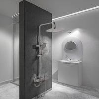 Ensemble de douche carré classique en acier chromé poli, système mural avec jet pluie, barre coulissante pour baignoire, 5 poignées