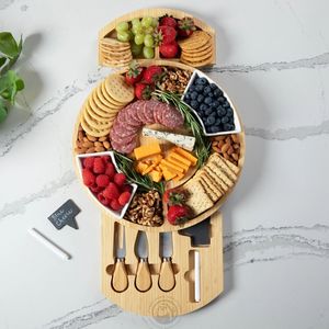 Ensemble de plateau à charcuterie en bambou avec couteaux à fromage, plats en céramique et <span class=keywords><strong>étiquette</strong></span>s en <span class=keywords><strong>ardoise</strong></span>, cadeau pour les amateurs de vin - Product Image 3