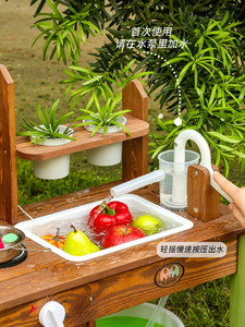 Set Educativo <span class=keywords><strong>Montessori</strong></span> per <span class=keywords><strong>Bambini</strong></span>: <span class=keywords><strong>Cucina</strong></span> d'Acqua in <span class=keywords><strong>Legno</strong></span> per Gioco all'Aperto con Fango, Sabbia e Acqua, per Apprendimento e Gioco di Ruolo - Product Image 3