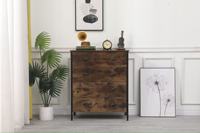 Commode haute traditionnelle rustique marron à 4 tiroirs, en bois, avec pieds en métal noir, écologique, durable, grande capacité