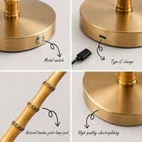 Lampe de table sans fil rechargeable en rotin de bambou pour l'hôtellerie, avec 4 options de abat-jour simples et interchangeables pour restaurant, hôtel, mariage