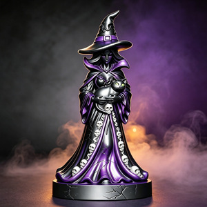 Estatua de Resina de Bruja con Gato para Decoración de Mesa de Halloween, con Opción de Iluminación, para Dropshipping en Shopify - Product Image 2