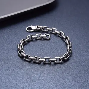 OEM Custom Simple Fashion 22g 925 Sterling Silver Square Chain Bracelets For Men