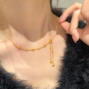 Collar de Plata de Ley S925 con Borla, Cruz, Trébol de Cuatro Hojas, Cielo Estrellado, Forma de Y, Cadena para Clavícula, Estilo Retro, Versátil, con Cuentas Finas - Product Image 1