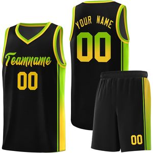 Maillot de basket-ball personnalisé pour hommes, nom et numéro d'équipe personnalisés, col en V, ensemble de shorts de sport respirants - Product Image 1