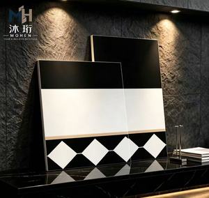 Piastrelle da Parete Geometriche Lucide Bianche <span class=keywords><strong>e</strong></span> Nere con Motivo <span class=keywords><strong>a</strong></span> Diamante, Piastrelle Moderne per Bagno, Soggiorno, Hotel - Product Image 1
