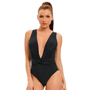 European American <b>Women's</b> Stylish Solid Pattern Print Cut-Out Back Design Fitness <b>Swimwear</b> <b>Sexy</b> One-Piece Beachwear - Product Image 1