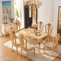 Table à manger carrée en bois massif de style européen traditionnel peinte à la main de luxe française 6 places avec un design antique pour une utilisation hôtelière