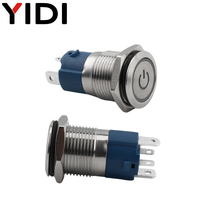 Interrupteur à bouton-poussoir à verrouillage momentané de 16 mm à courant élevé 10A en acier inoxydable métallique classé IP65 avec anneau lumineux LED éclairé CE
