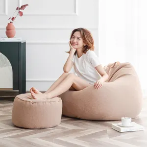 LUCKYSAC sahte keten şişme koltuk Modern gözyaşı damlası Beanbag kapak rahat zemin puf köşe oturma odası kanepeleri puf fasulye torbası