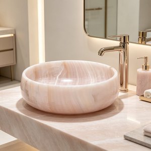 Modern Natural Pink Onyx Handmade Easy Clean Round Vessel Sink Bathroom <strong>Wash</strong> Basin - Product Image 5