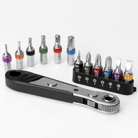 19 buah 1/4 "kunci pas Ratchet Set Bit obeng Mini Rachet Spanner dan Slotted Phillips Hex Torx kode warna Kit mata obeng