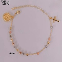 Pulsera de Rosario Católica con Cruz Chapada en Oro y Circones, Brazalete Religioso de la Virgen de Guadalupe con Cuentas Tricolores