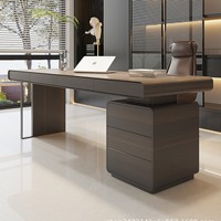 Bureau de direction ergonomique haut de gamme en placage de noyer, table de bureau moderne incurvée, montage facile, armoire de rangement pour usage domestique et commercial