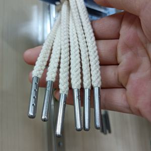 Stock Selling Drawstring Cord Natural Color Drawcord Cotton Rope Draw Cord with Metal Tip Cotton String for <b>Clothes</b> Garment - Product Image 2