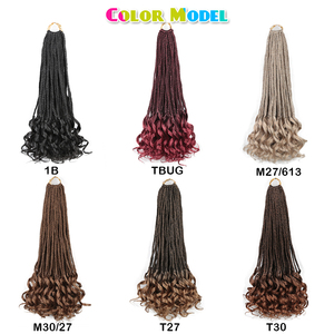 French Curl Trenzas Cabello 20 pulgadas Goddess Box Trenzas Cabello de ganchillo <span class=keywords><strong>con</strong></span> extremos ondulados hinchables Extensiones de cabello sintético prebucle - Product Image 4