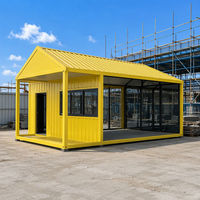 Gelbes Vorgefertigtes Containerhaus 20ft 40ft Einzeleinheit mit Giebeldach Tiny House mit Wintergarten Bezugsfertig