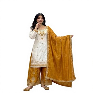 Haut de gamme prêt-à-porter brodé avec sequins de 3 mm, style soirée pour femme, toutes saisons, infroissable, réversible, en pur chinon - Product Image 1