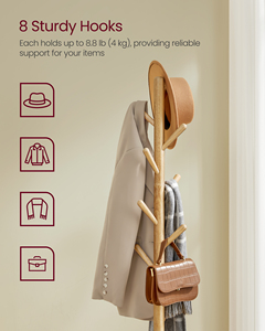 VASAGLE Tree Shape <strong>Wood</strong> Coat Stand 67" Tall Clothes Rack with 8 Hooks &amp; <strong>Shelf</strong> for Wardrobe Bedroom Bathroom - Product Image 6