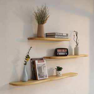Ensemble d'étagères flottantes <span class=keywords><strong>en</strong></span> bois massif, présentoirs muraux <span class=keywords><strong>en</strong></span> rondins pour le salon, meubles décoratifs muraux à panneau unique - Product Image 1