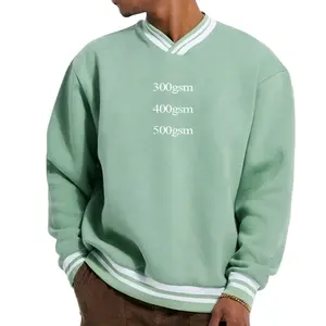 New arrival pullover drop shoulder sweatshirt men heavy weight tech fleece multicolor ribbed v neck sweatshirt