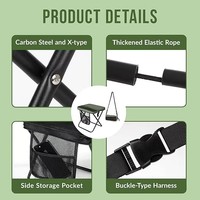 Tabouret de camping pliable portable avec sac à dos, double poches de rangement, cadre léger en acier inoxydable, résistant à l'eau pour