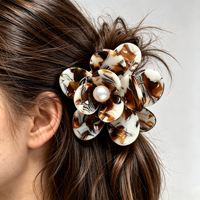 Pinces à cheveux en acétate floral avec perles, accessoires floraux élégants pour femmes, pinces à strass à maintien solide, vente en gros