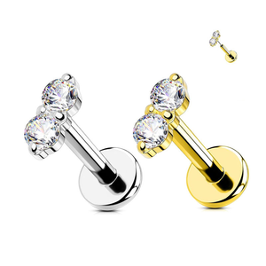 Últimos Pendientes de <span class=keywords><strong>Dos</strong></span> Circonitas JC-FP729 de Titanio, Piercing Labret sin Rosca, Joyería para <span class=keywords><strong>Labio</strong></span>, Cartílago de Oreja, Hélice, Boda - Product Image 1