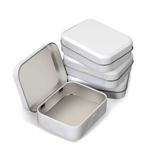 Factory Customizable White 50g Empty Tin Can Small Rectangular Metal Box for Pills Tin Case Medicine With Hinge Lids