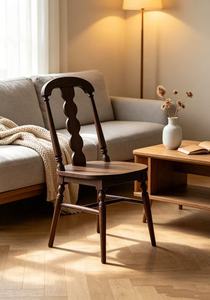 Chaise de salle à manger vintage en bois de noyer foncé, style farmhouse, luxe antique, chaise de cuisine multi-usage en bois massif avec taille personnalisable - Product Image 5