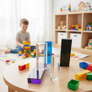 Blocs acryliques transparents arc-en-ciel imprimés, lot de 54 blocs de couleurs, cubes de construction en acrylique pour l'apprentissage sensoriel, jouets de construction - Product Image 3