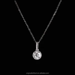 Starsgem diskon besar desain klasik 0.5ct DEF VS Lab tumbuh Berlian Kalung Perhiasan pesona 18K putih emas rantai kalung untuk hadiah