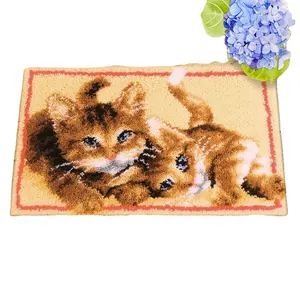 插销钩套件地毯，插销钩套件带预印刷图案的猫成人和儿童成人工艺套件