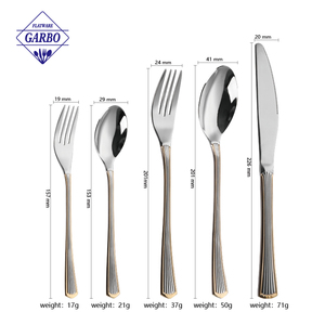 Set di posate in acciaio inossidabile 201 con 5 modelli, design dorato, posate con motivo a strisce, design moderno, forchetta da cena, cucchiaio da tè - Product Image 2