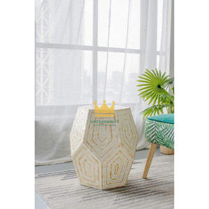 Mesa de Centro Hexagonal Azul Madreperla, Decorativa en Blanco y Amarillo, Multifuncional, de Lujo, Moderna, para Sala de Estar - Product Image 5