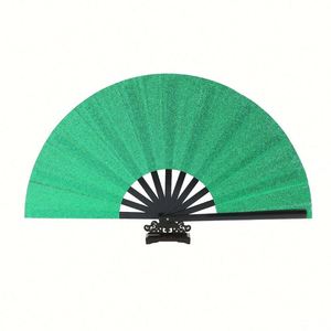 Eco-Friendly 33cm Golden <b>Glitter</b> Kung Fu Tai Chi Design Plastic Hand Fan Bamboo Crafts for Square Dance Fitness Studio - Product Image 1