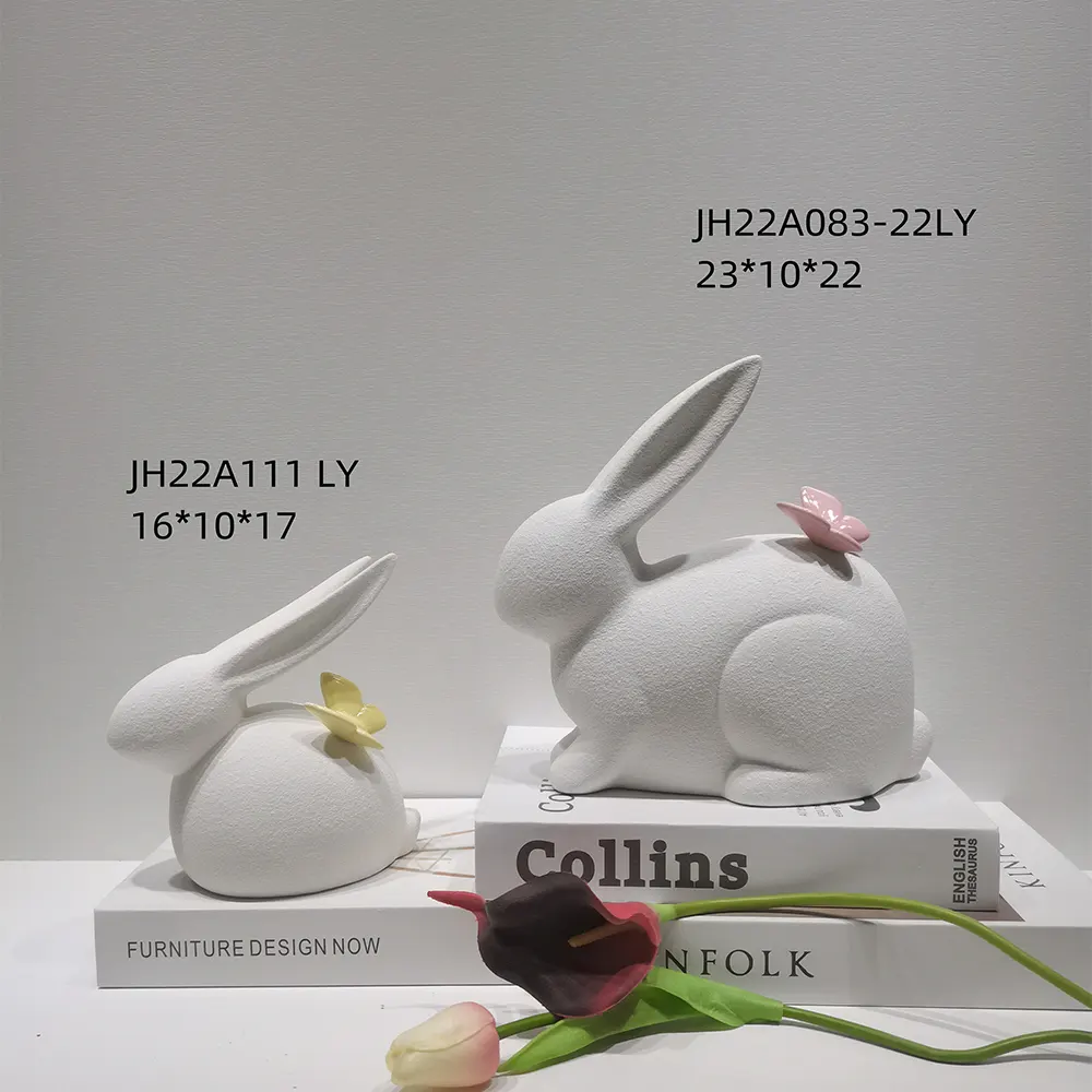 Modern Art Home Desktop Decoration Ceramic Bunny White Rabbits Figurine Statue Decor