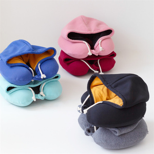 Thoáng khí Ergonomic sang trọng bán buôn bộ nhớ bọt tùy chỉnh U hình du lịch gối với đội mũ trùm đầu - Product Image 2