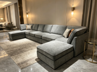 Canapé modulaire sectionnel personnalisable au design minimaliste, en tissu bouclé durable, pour salon, options gratuites