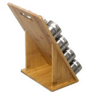 Estante para especias de bambú con tapas magnéticas, organizador de almacenamiento de madera de 4 niveles para condimentos de cocina - Product Image 3